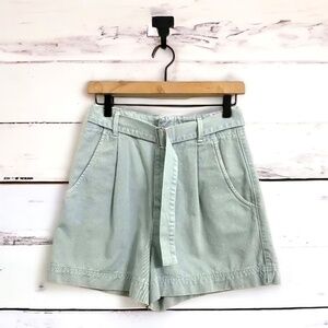 Zara High Waisted Belted Preppy Bermuda Mom Shorts 100% Cotton Blue Size Small